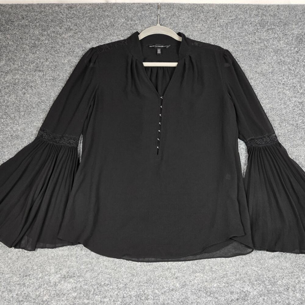 White House Black Market Sheer Pleated Sleeve Tie Front Blouse Size 6 #1